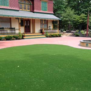 Artificial grass courtyard in front of Pennsylvania Colonial house