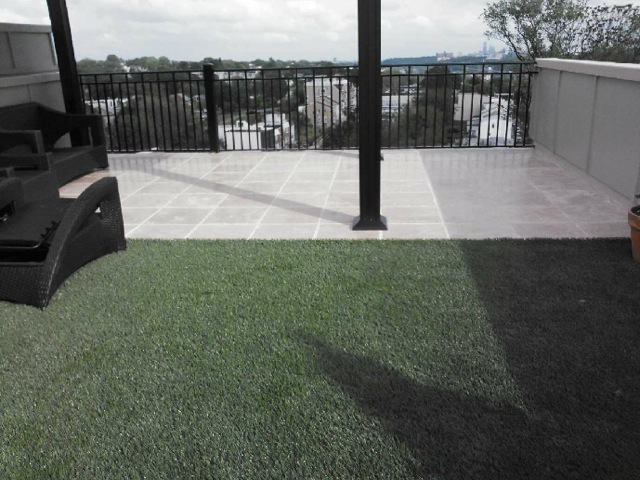Artificial turf patio overlooking Philadelphia